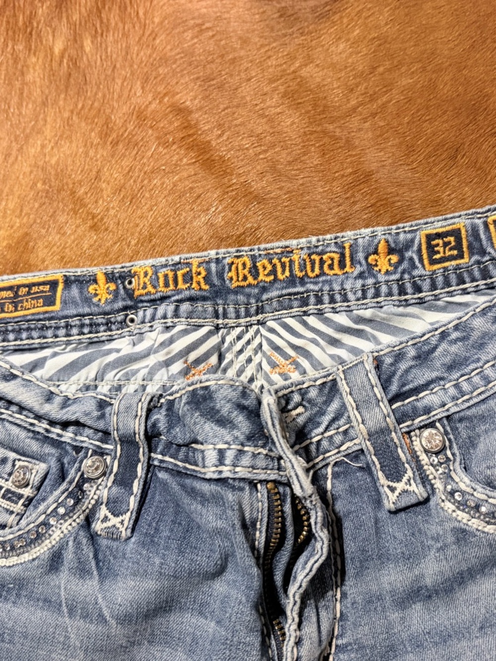 Rock Revival Light Blue Jeans with Yellow Embroidery